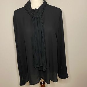 Who What Wear Black Long Sleeve Blouse W/Tie Neck